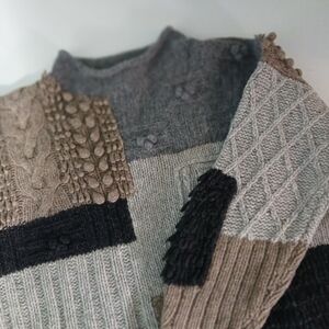 Vintage Bedo 95%Lambwool Patchwork Sweater - Gray, Brown, Black